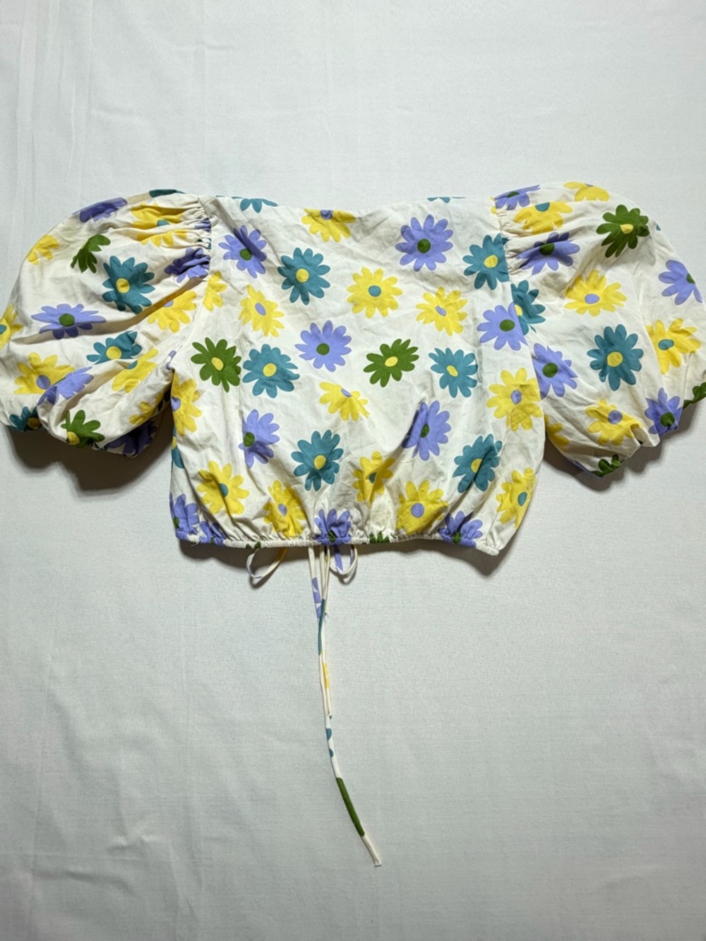 NWT Zara Floral Puff Sleeve Crop Top XS Tie Front Boho Cottagecore - Picture 3 of 6